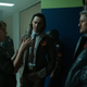 Director Kate Herron talks to Tom Hiddleston and Owen Wilson on the set of Marvel's Loki.